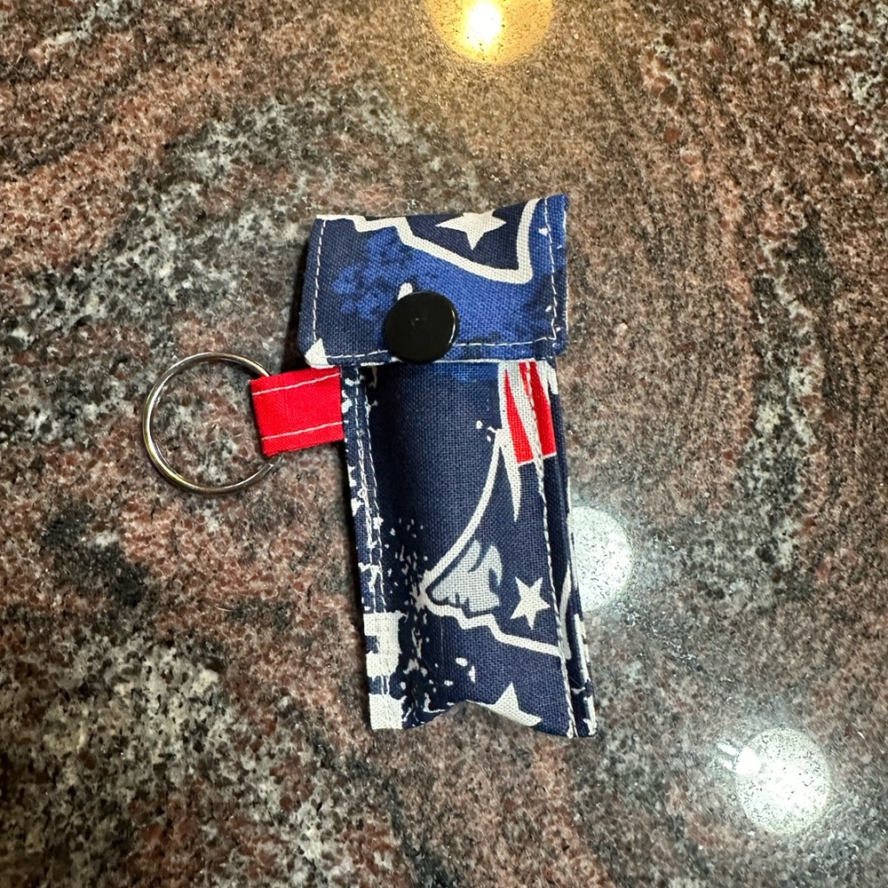 Handmade lip balm holder keychain- New England Patriots